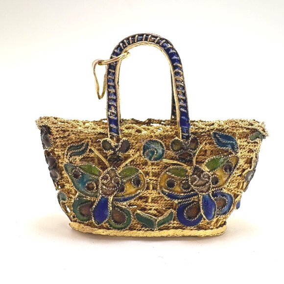 VTG Cloisonne Enamel Butterfly Floral Design Purse Pendant Filigree Design 1x2" - Picture 4 of 13